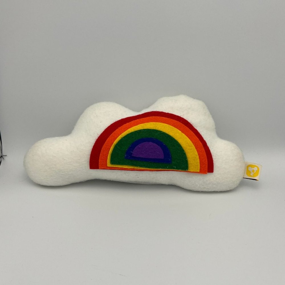 Kiwico Felted Rainbow On Puffy White Cloud Small Throw Accent Pillow 12" x 6"